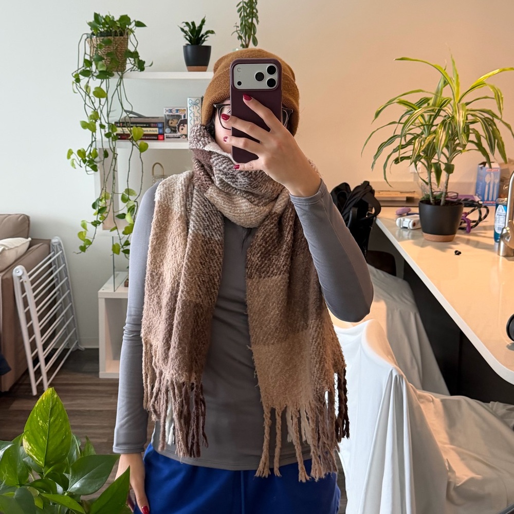 Brown and Tan Fringed Scarf
